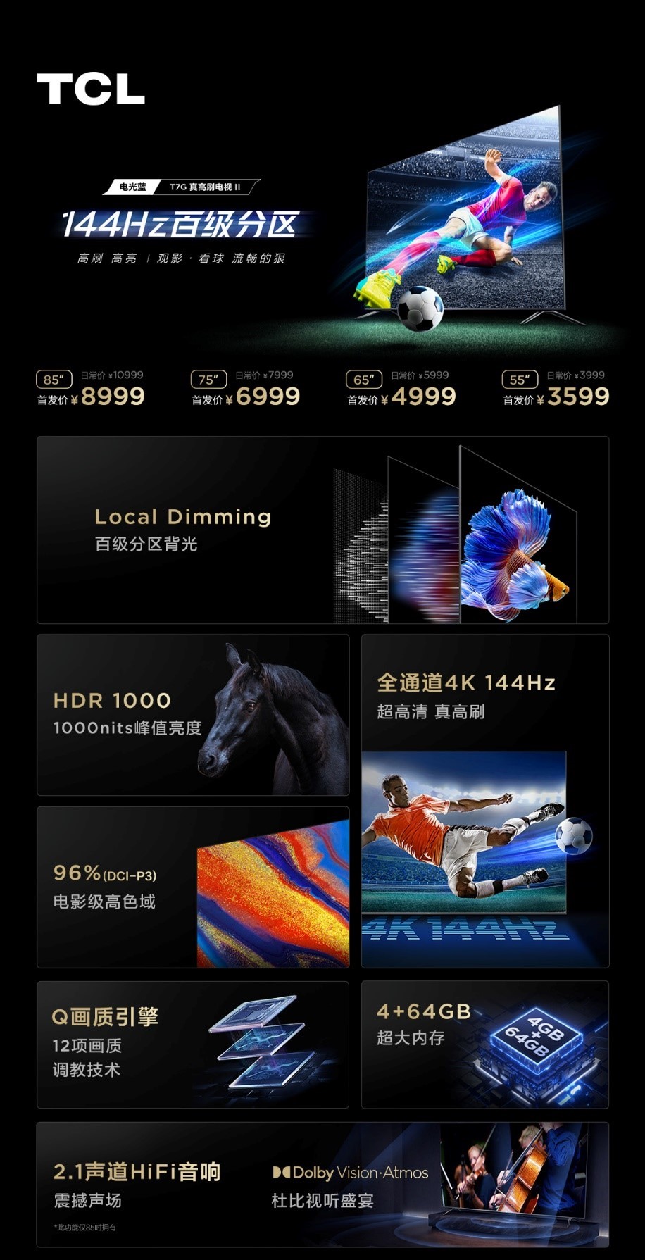 百分画质不忽悠 TCL 发布4k 144Hz+百级分区真高刷电视  智能公会